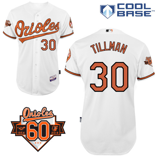 Chris Tillman #30 MLB Jersey-Baltimore Orioles Men's Authentic Home White Cool Base/Commemorative 60th Anniversary Patch Baseball Jersey